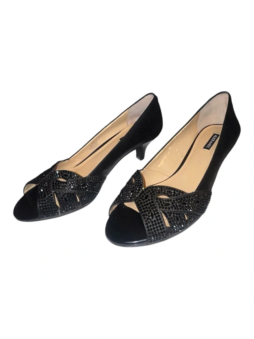 Alex Marie Black Open-Toe Embellished Heels 7.5